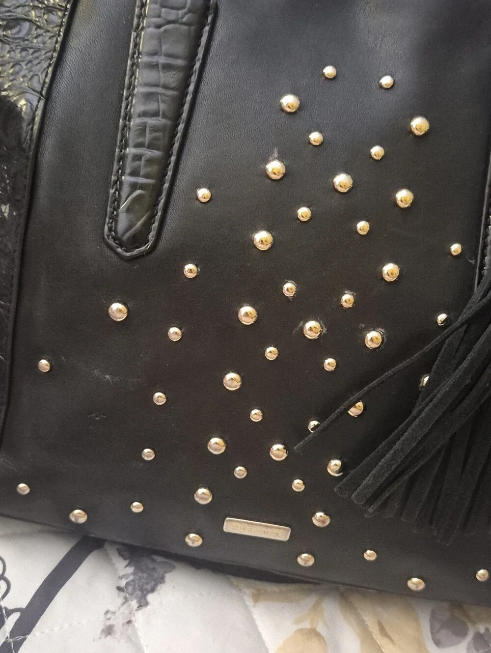 Brahmin Duxbury Nara Satchel Black With Gold Studs